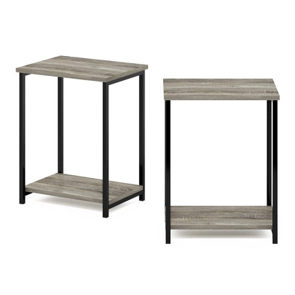 Furinno SIMPLISTIC Side Table Set of 2, 2-Tier Metal Frame End Table with Open Shelf, Night Stand, Bedside Table, for Living Room, Bedroom, French Oak