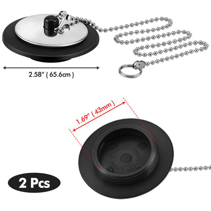 Lunhoo 1 Pack Universal Bath Plug, Drain Stopper with Stainless Steel Chain, 43mm Bath Plug replacement for Kitchen, Under Sink, Bathroom