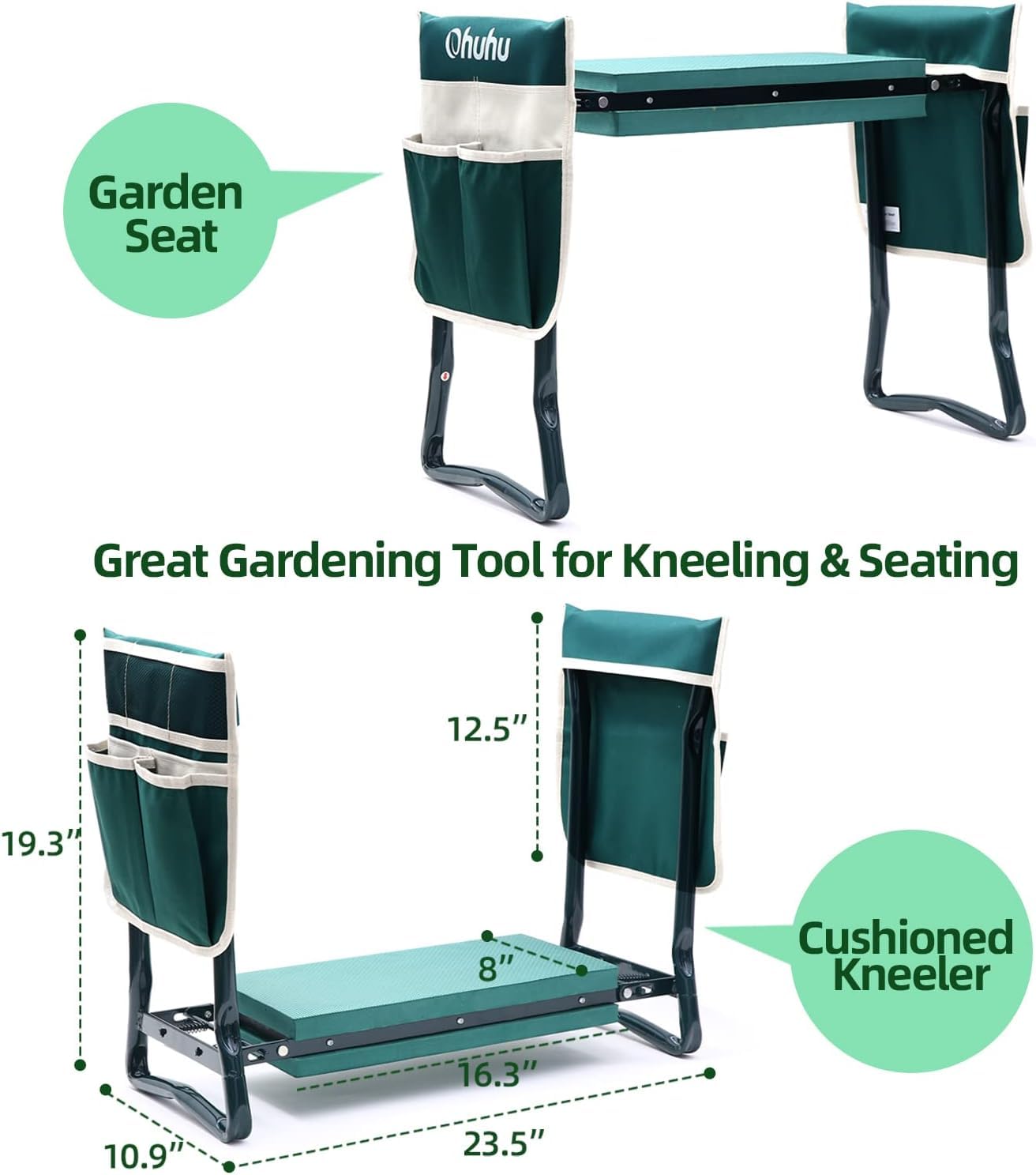 Ohuhu Garden Kneeler Seat for Mum, Upgraded Gardening Stool with Widen Soft Kneeling Pad, Multi-Use Foldable Garden Kneeler Strong Kneeling Stool