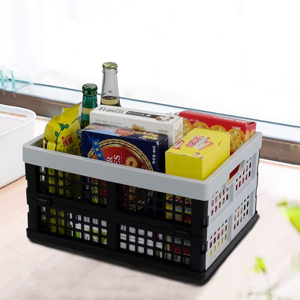 Jandson 16 L Plastic Folding Storage Crate, Black and Gray, 4 Packs