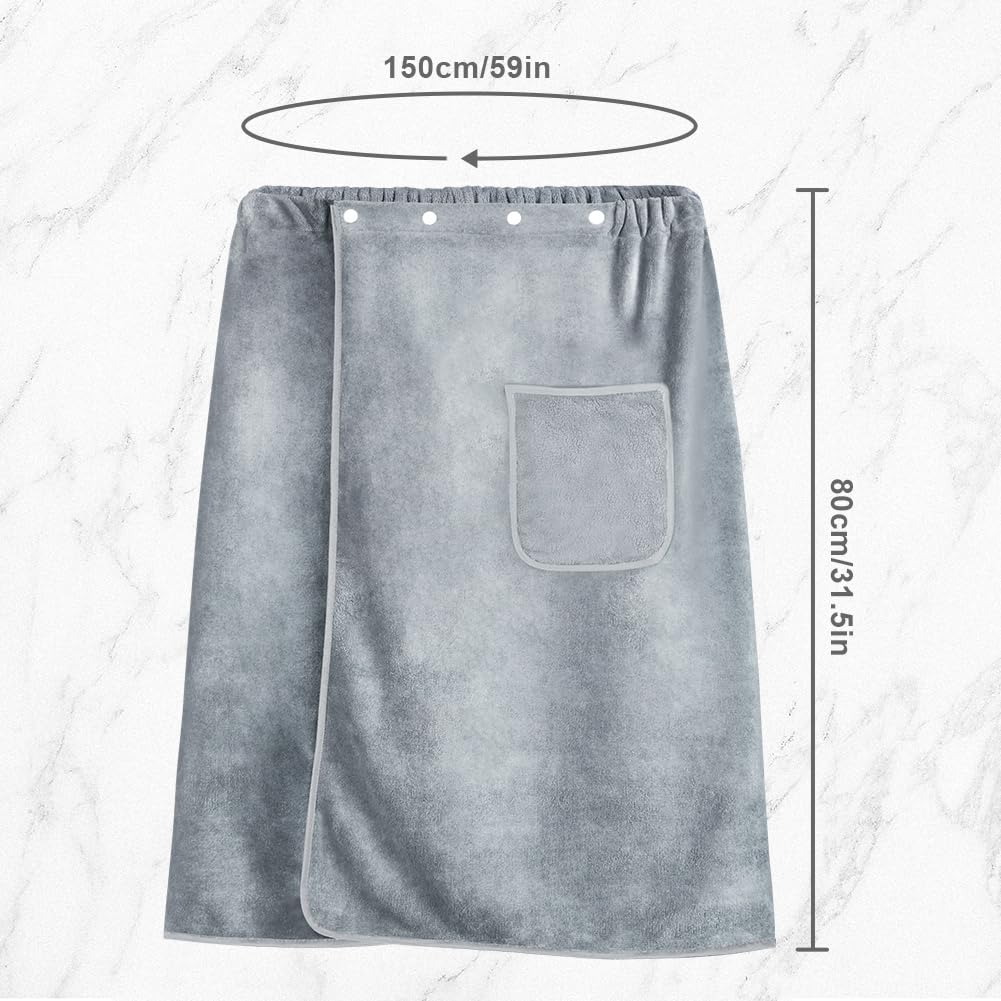 Aomig Men's Coral Fleece Bath Skirt - Adjustable Thickened Towel - Super Absorbent Spa Sauna Beach Wrap (80x150cm)