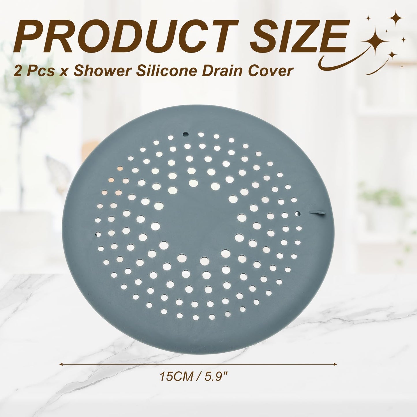 sourcing map 2 Pcs Shower Silicone Drain Cover, 5.9 Inch Shower Hair Catcher Drain Cover for Shower Room Bathtubs Kitchen Sink Laundry Room