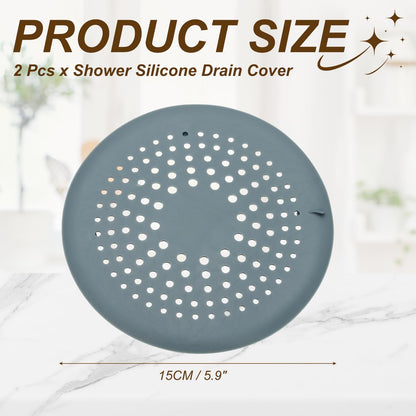sourcing map 2 Pcs Shower Silicone Drain Cover, 5.9 Inch Shower Hair Catcher Drain Cover for Shower Room Bathtubs Kitchen Sink Laundry Room