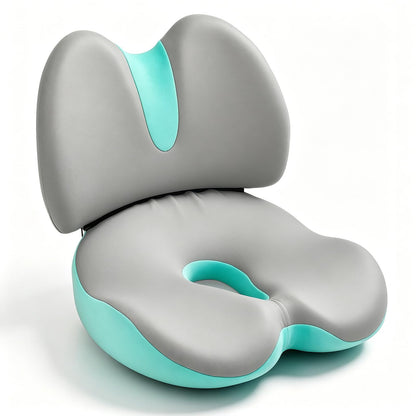 Memory Foam Seat Cushion & Lumbar Support Pillow Set, 2-in-1 Ergonomic Orthopaedic Office Chair Cushion with Non-Slip Base – Coccyx