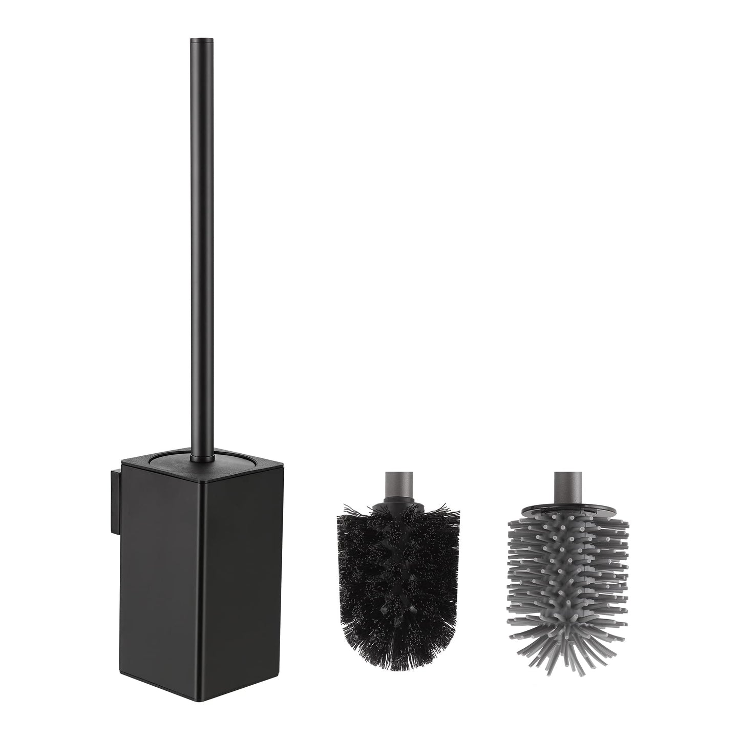 BVL Toilet Brush Black Toilet Brush Wall Mounted Toilet Brush Silicone Wall Unique Square Design Includes 2 Brush Heads