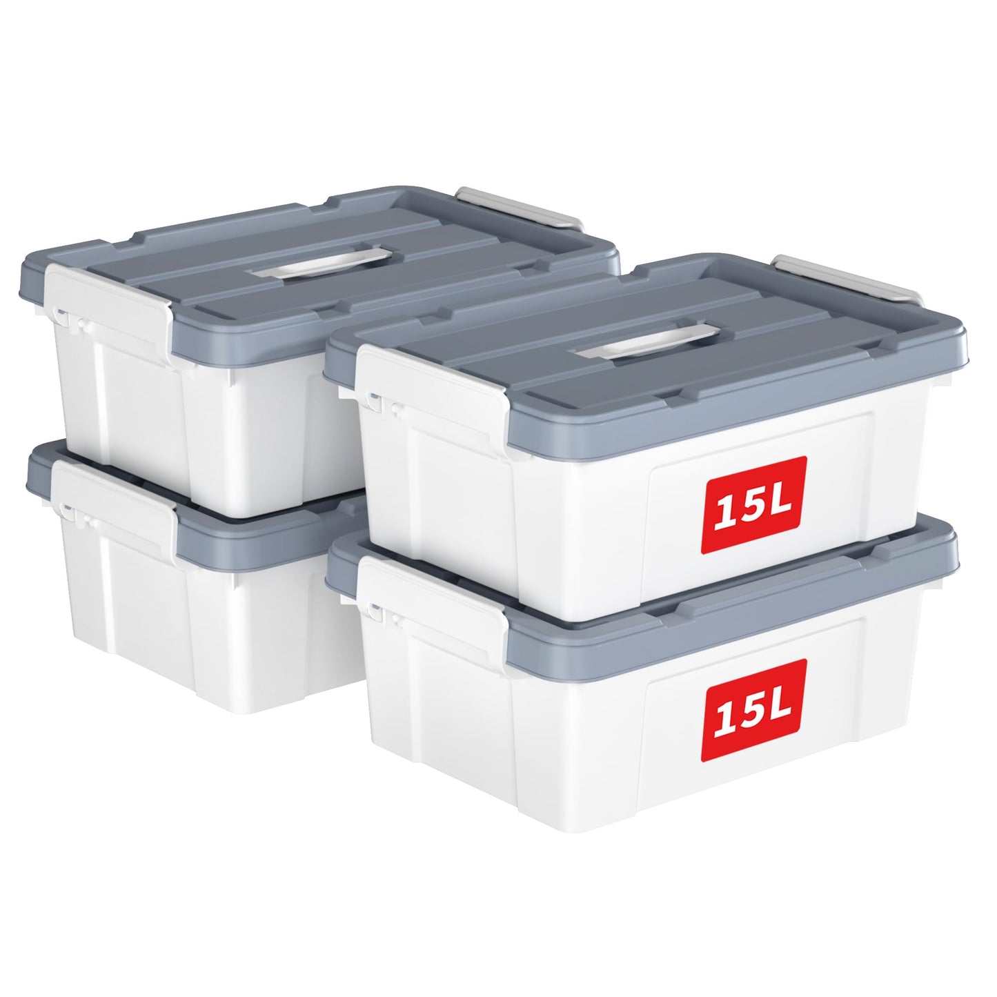 Cetomo 15L*4 Storage Boxes, Carry Plastic Storage Box with Lids, Organizing Container with Handle and Secure Latches