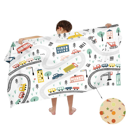 Ulticool Microfibre Children's Towel 140 x 70 cm - Beach Game Play Mat Vehicles - Lightweight Travel Towel Quick Drying Bath Towel White