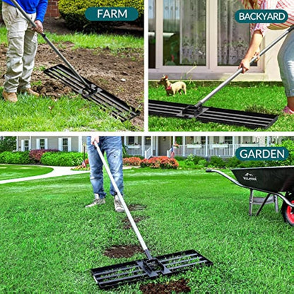 Walensee Lawn Leveling Rake, 213cm,76x25cm Levelawn Tool, Heavy Duty Effort Saving Lawn Level Tool, Stainless Steel Handle Lawn Leveler for Yard Garden Golf Course, Ease Level Soil Sand Dirt Surfaces