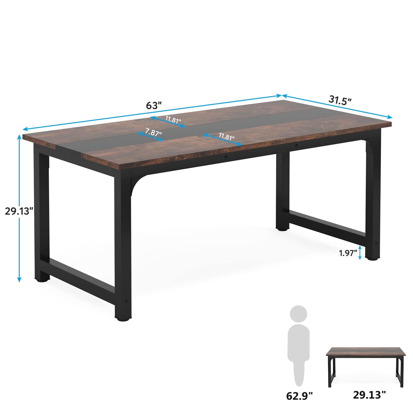 Tribesigns 63” Executive Desk, Large Office Computer Desk with Thicken Frame, Modern Simple Workstation Business Furniture for Home Office