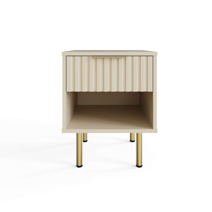 GFW Nervata Lamp Table, Oak Effect Side Table with Drawer Storage, Ribbed Detailing & Metal Legs