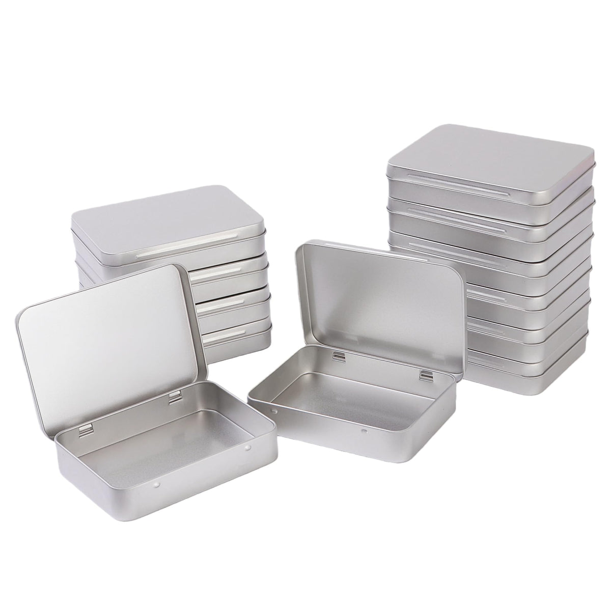LJY 12 Pack Silver Mini Metal Tin with Hinged Lid 11.5 x 8.5 x 2.2 cm