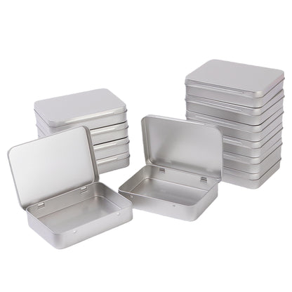 LJY 12 Pack Silver Mini Metal Tin with Hinged Lid 11.5 x 8.5 x 2.2 cm