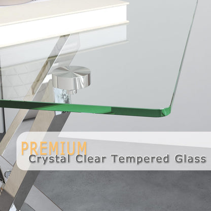 GOLDFAN Small Glass End Table with Chrome Legs for Living Room Square Side Table Modern Contemporary Nightstand for Bedroom (Glass&Chrome Legs)