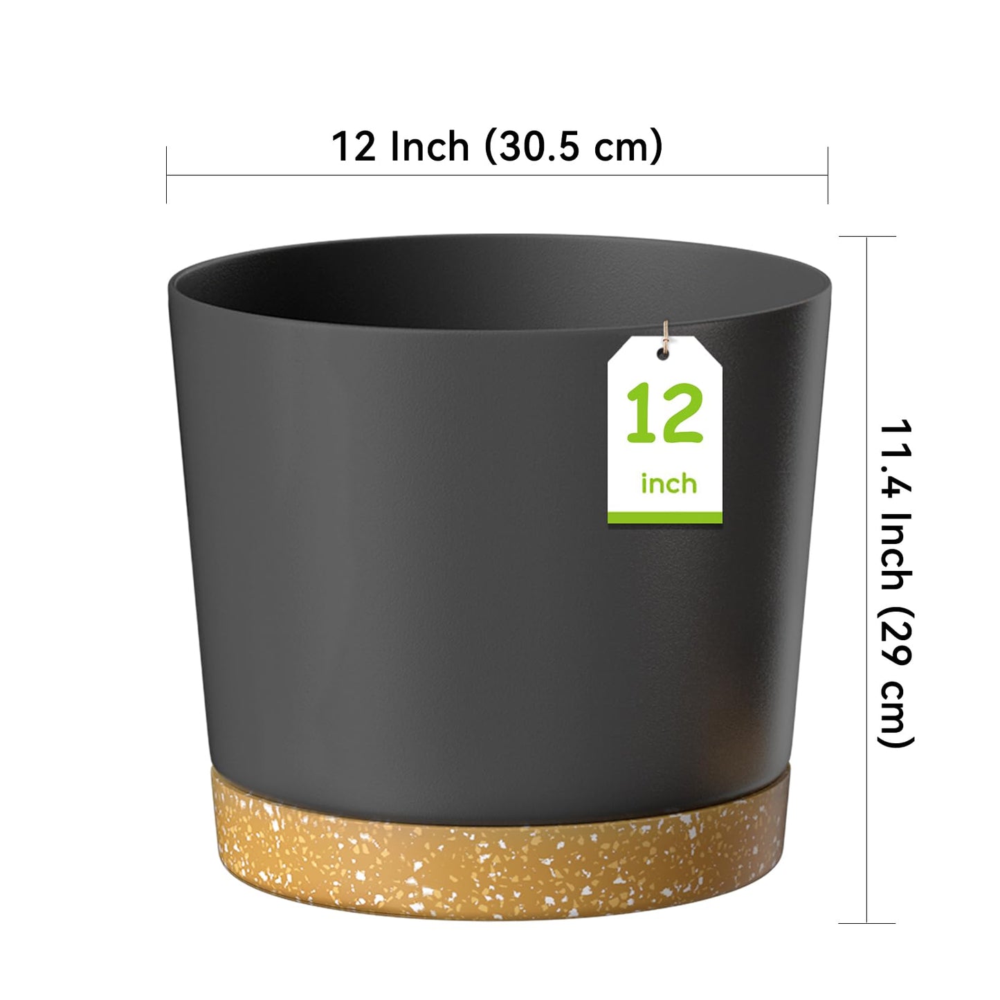 ZMTECH 30.5cm Plant Pots, Modern Planters with Drainage Holes and Detachable Saucer, Plastic Flower Pots for Plants for House Garden Windowsill (Set