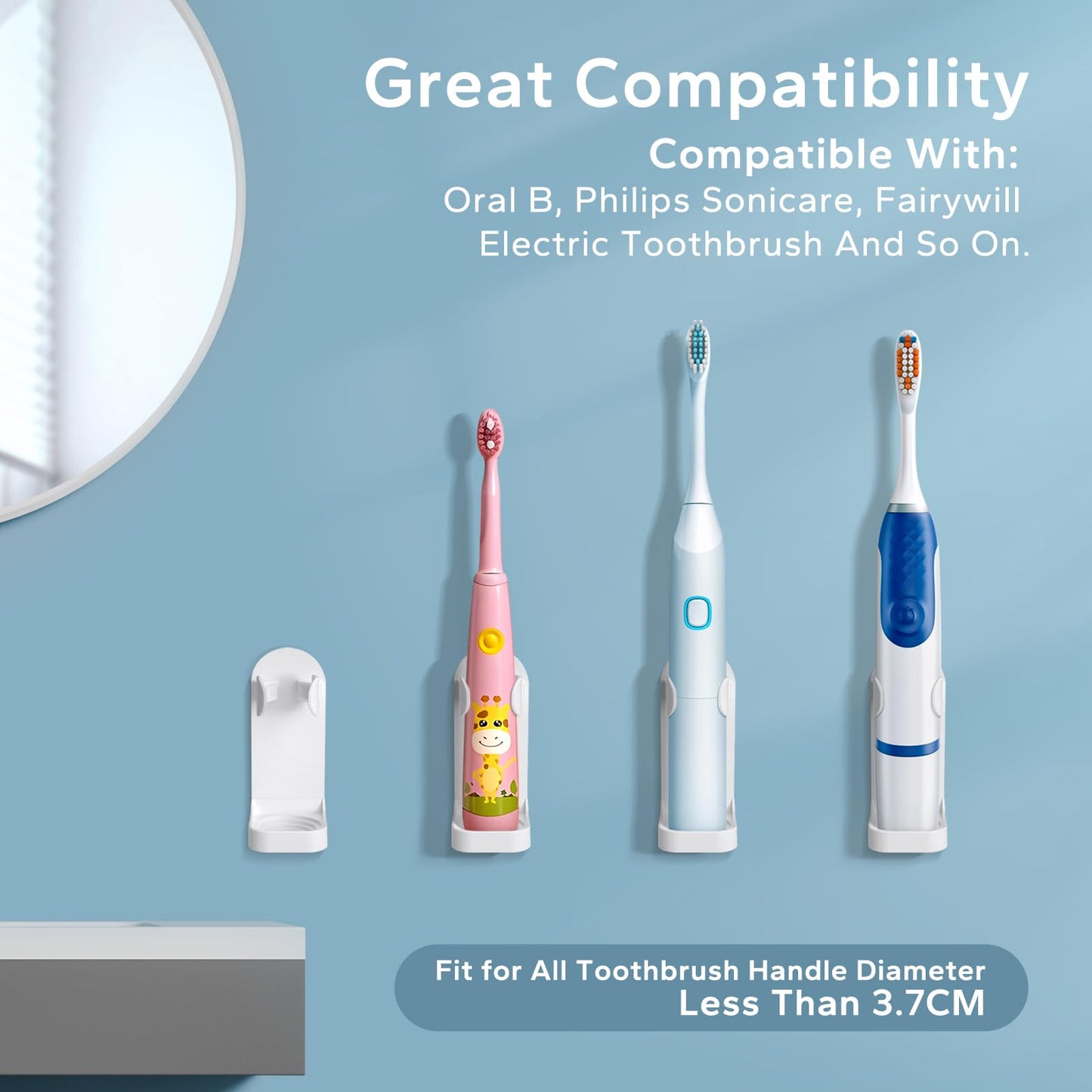 HOMMAND Electric Toothbrush Holder 4 Packs, Upgraded Strong Adhesive Electric Toothbrush Holder Wall Mounted