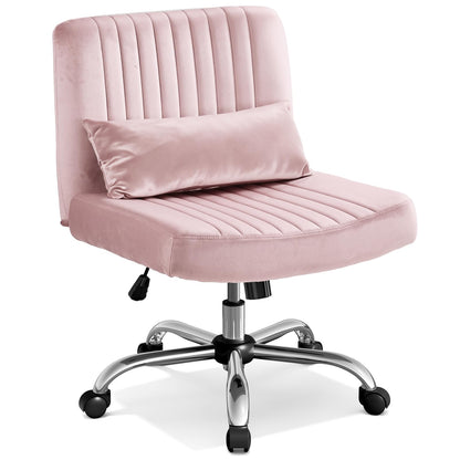 BTGGG Velvet Cross Legged Office Chair with Wheels, Criss Cross Chair with Wide Seat, Desk Chair for Bedroom