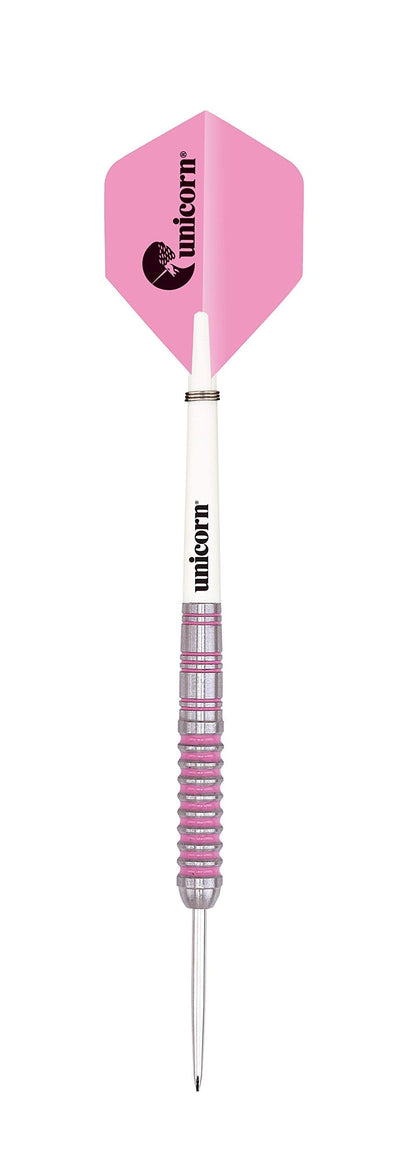 Unicorn Steel Tip Darts Set | Autograph Series Style 1 | 80% Natural Tungsten Barrels with Pink Accents | 22 g
