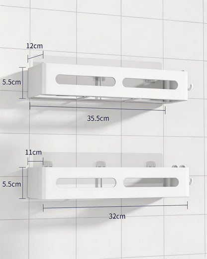 Kitsure Shower Storage - 2-Pack, No Drilling Shower Shelf with Large Capacity, Self-Adhesive Shower Caddy with 4 Removable Hooks, White