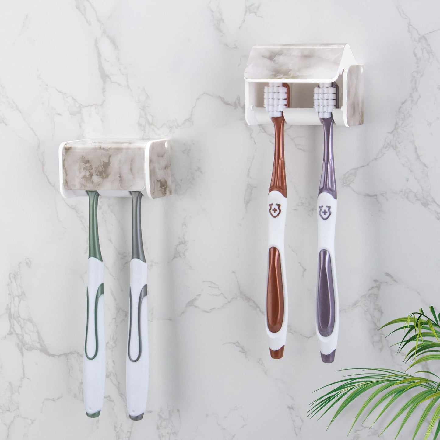 PARKMANI 2pcs Toothbrush Holders for Bathroom, Electric Toothbrush Holder Wall Mounted, Waterproof Self Adhesive Toothbrush Caddy for Family (White