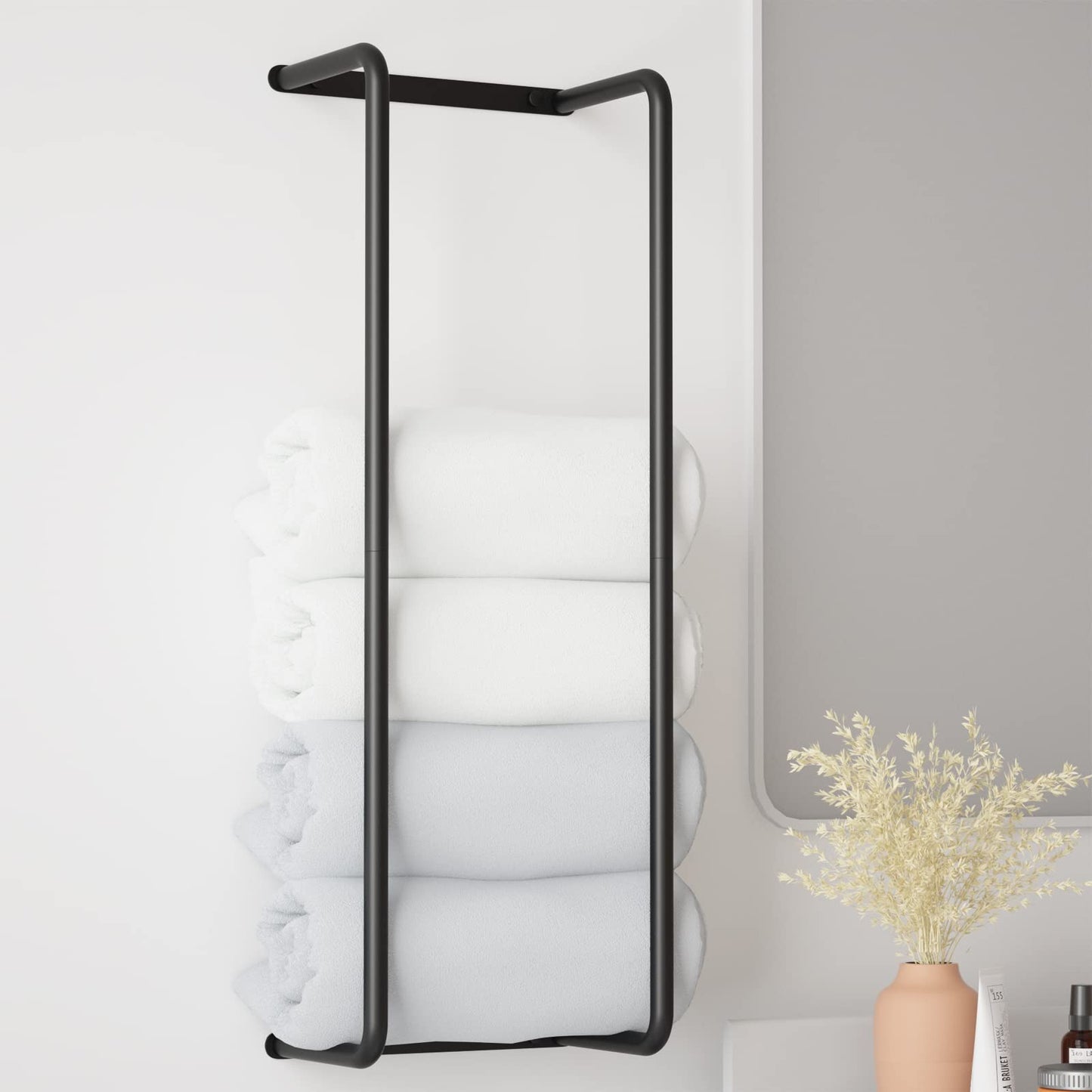 Towel Rack for Bathroom, Wall Mounted Stainless Steel Bathroom Organizer, Bath Towel Holder Wall Towel Rack for Rolled Towels, for Modern Small Space