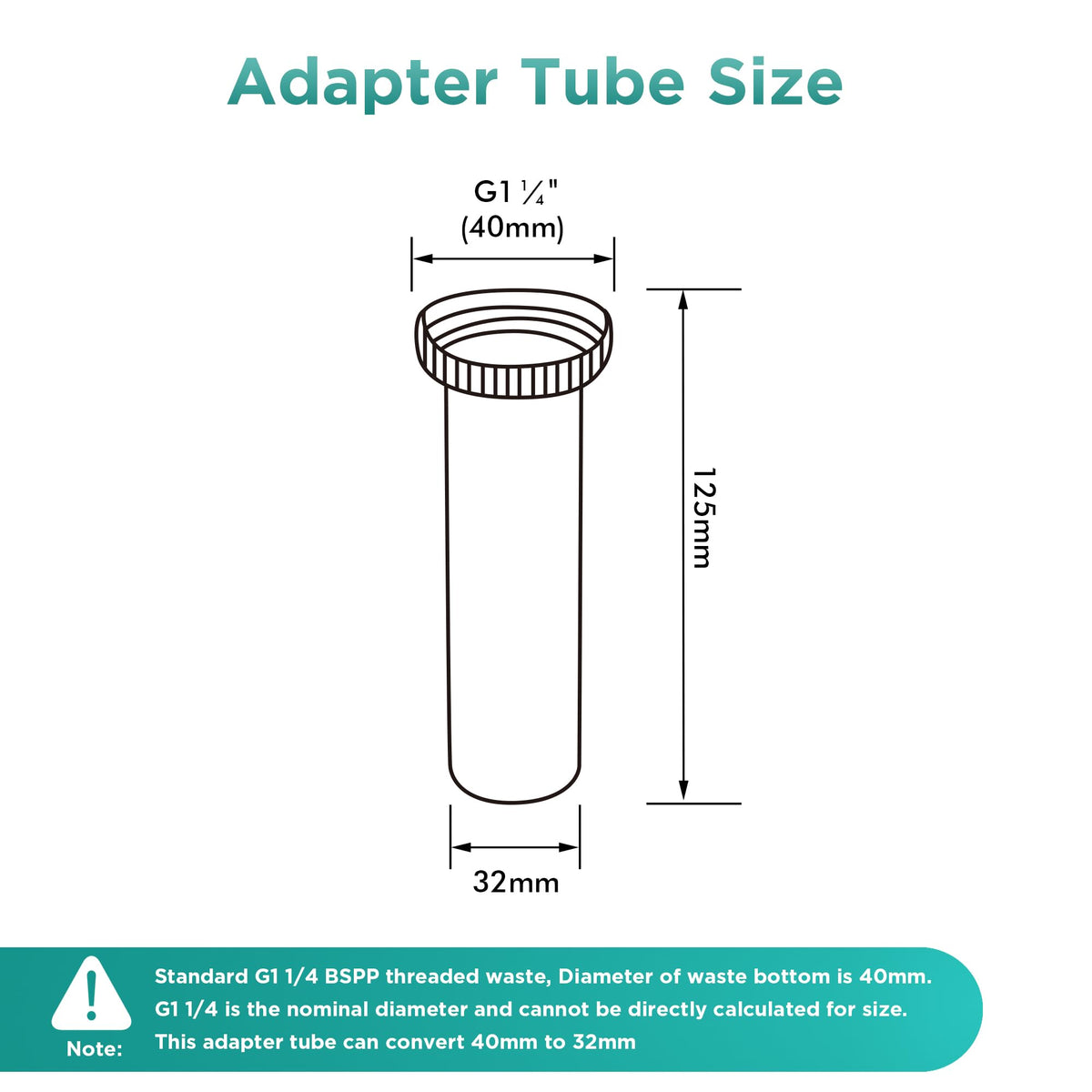 Waste Adapter Tube G1 1/4’’ (40mm) to 32mm Chrome