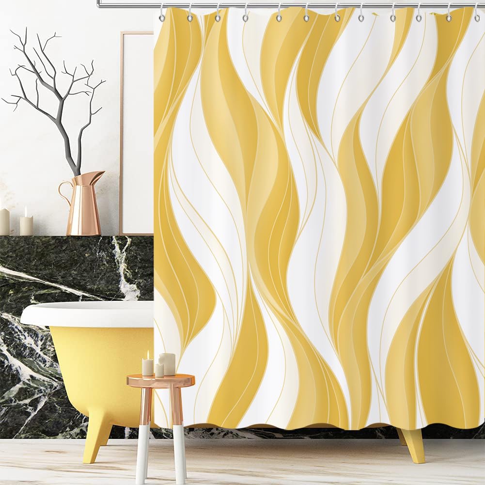GCIREC Shower Curtain, 90x180cm, Modern Abstract Yellow White Ombre Striped Minimalist Art Waterproof Fabric Machine Washable Bathroom Curtain with