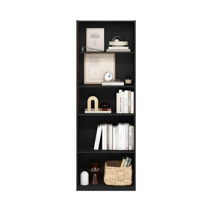 Furinno GEHRY Book Shelf, 5-Tier Bookshelf, Bookcase, with Adjustable Shelves, 11.6 x 24.8 x 71.4, for Home Office, Living Room, Darkwood
