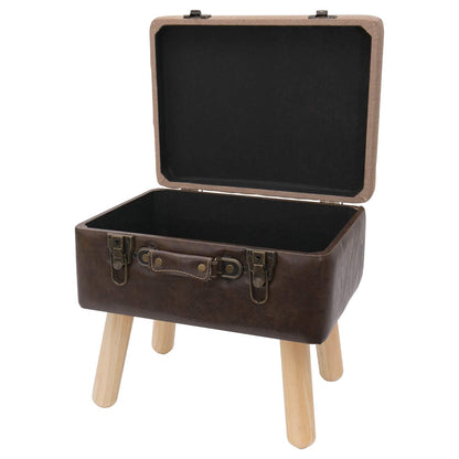 HMF Vintage Stool with Wooden Storage Space 40 x 32 x 39 cm Brown Classic