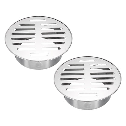 PATIKIL Floor Drain Cover 5" x 3.9" (110 Flat Mouth), 2 Pcs 304 Stainless Steel Round Anti Blocking Snap-in Drain Strainers for Outdoor Bathroom