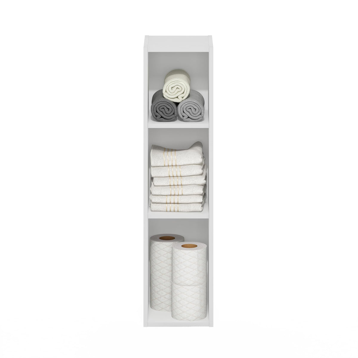 Furinno FULDA Book Shelf, 3-Tier Narrow Bookshelf, Bookcase with 8-In Width Storage Shelf, 9.3 x 7.9 x 31.5, for Living Room, Bedroom, Home Office