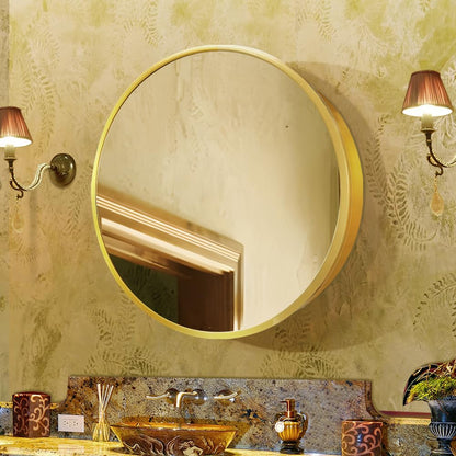 Janboe Round Mirror Cabinet,Aluminum Framed,Soft Close Hinge,51cm,Gold