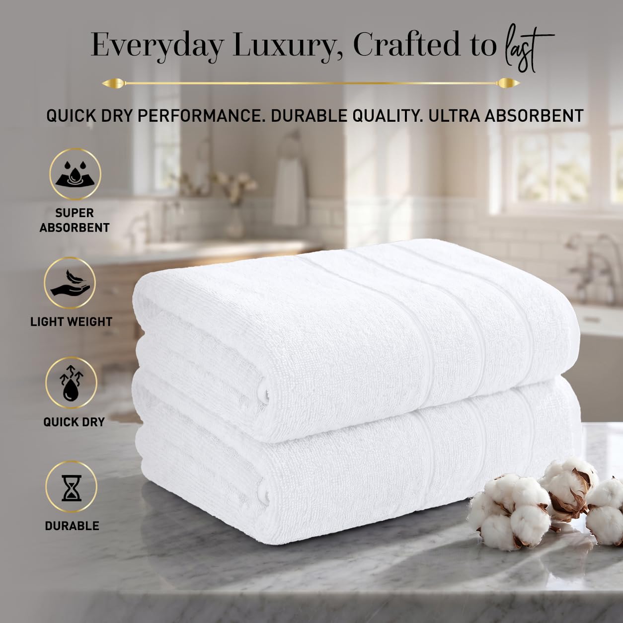 2 Pack Bathroom Towel I 100% Cotton I Highly Absorbent Towels I White