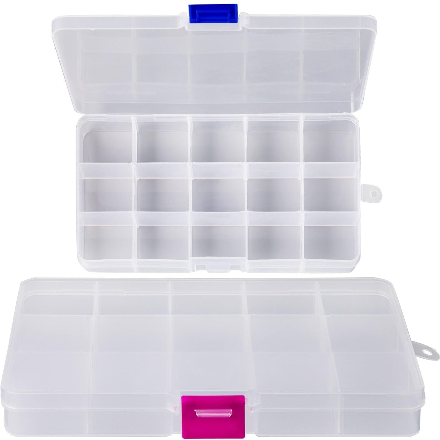 YoiYee 15-Grid Transparent Jewellery Organizers Box with Adjustable Dividers - Small Clear Plastic Storage Boxes for Jewelry, Cosmetics, Crafts