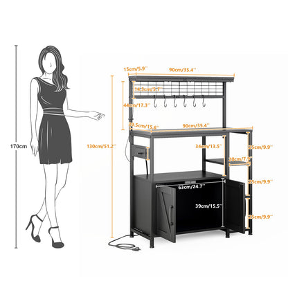 MUTUN Bakers Rack with Power Outlet, 6-Tier Kitchen Storage Rack with 6 S-Hooks, Microwave Stand Coffee Bar for Kitchen Dining Room