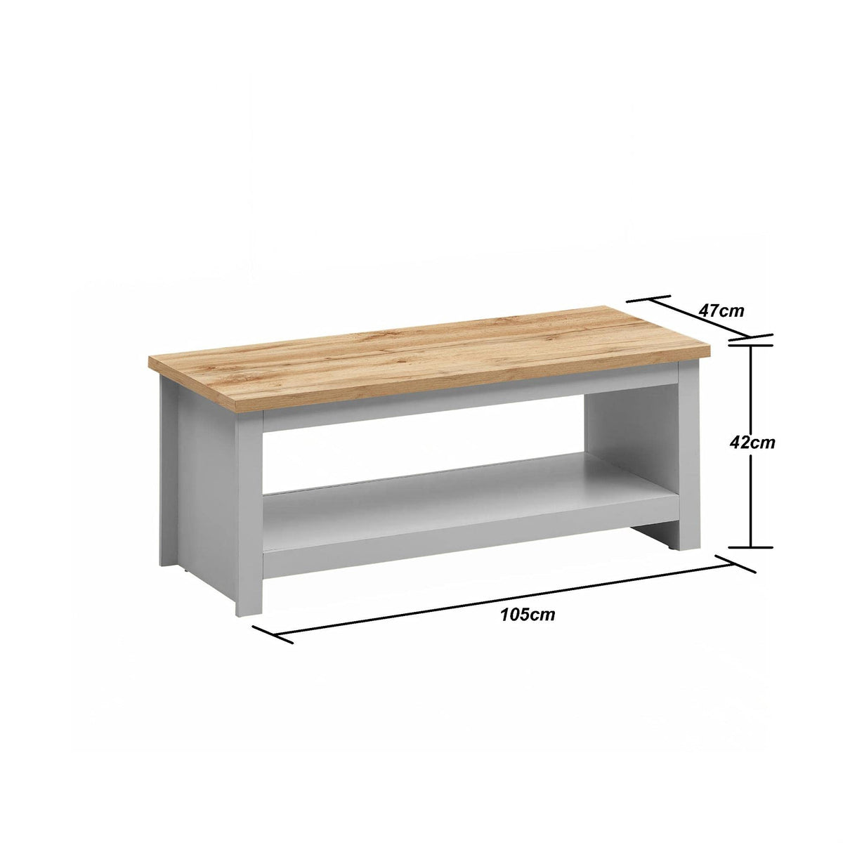 Timber Art Design UK Lisbon Coffee Table With Open Shelf Storage for Living Room, Home, Bedroom Furniture, Grey with Oak Effect - 120 x 49.6 x 60 cm