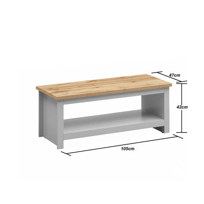 Timber Art Design UK Lisbon Coffee Table With Open Shelf Storage for Living Room, Home, Bedroom Furniture, Grey with Oak Effect - 120 x 49.6 x 60 cm