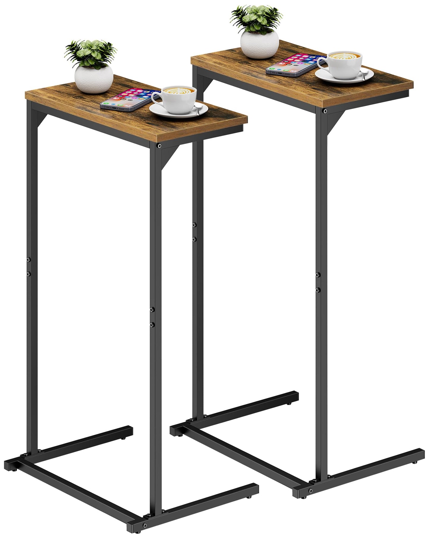 TUTOTAK C Shaped Side Table, Set of 2, Small End Table, 28.7 inch Tall Couch Sofa Table, Living Room, Bed Room, Brown V1TB01BB0712EU