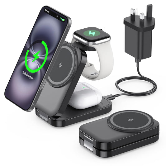 3 in 1 Wireless Charging Station for Apple,Foldable Magnetic Wireless Charger,15W Fast for MagSafe Charger Stand for iPhone 17/16/15/14/13,for Apple