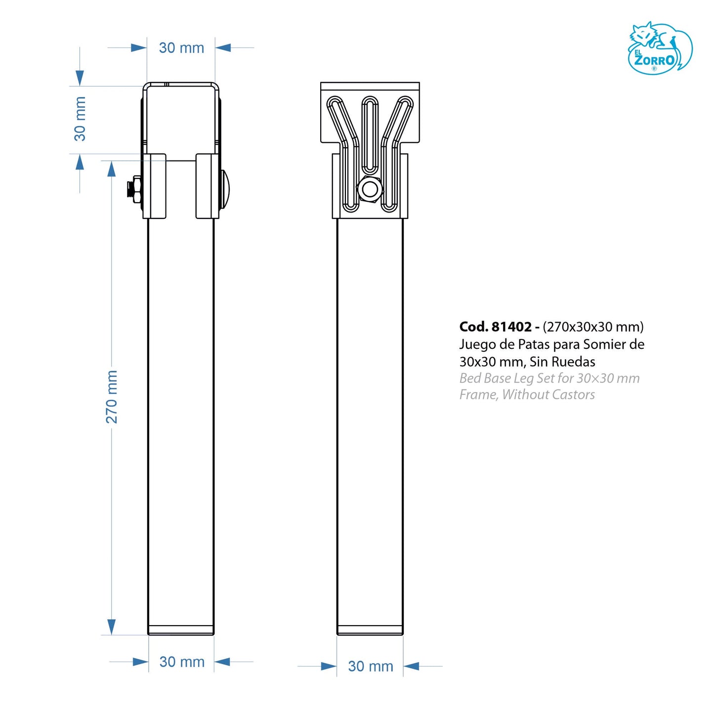 Imex El Zorro Set of 4 Spring Feet without Wheels, Metal, Neutral, 275x30x30 mm