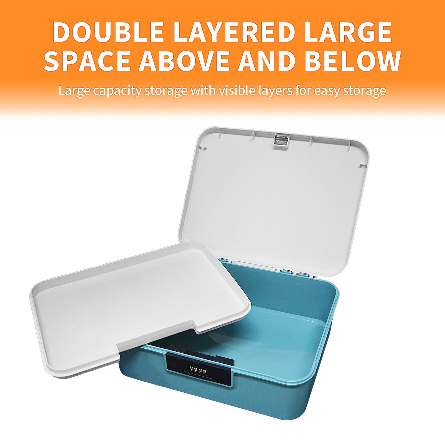 ANMOO 9L Lockable Storage Box with Combination Lock, Double Layer, Blue