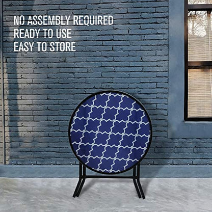 PHI VILLA Folding Side Table, Foldable Coffee Table, Outdoor Garden Table, Small Round Patio Table for Outdoor and Indoor-Blue