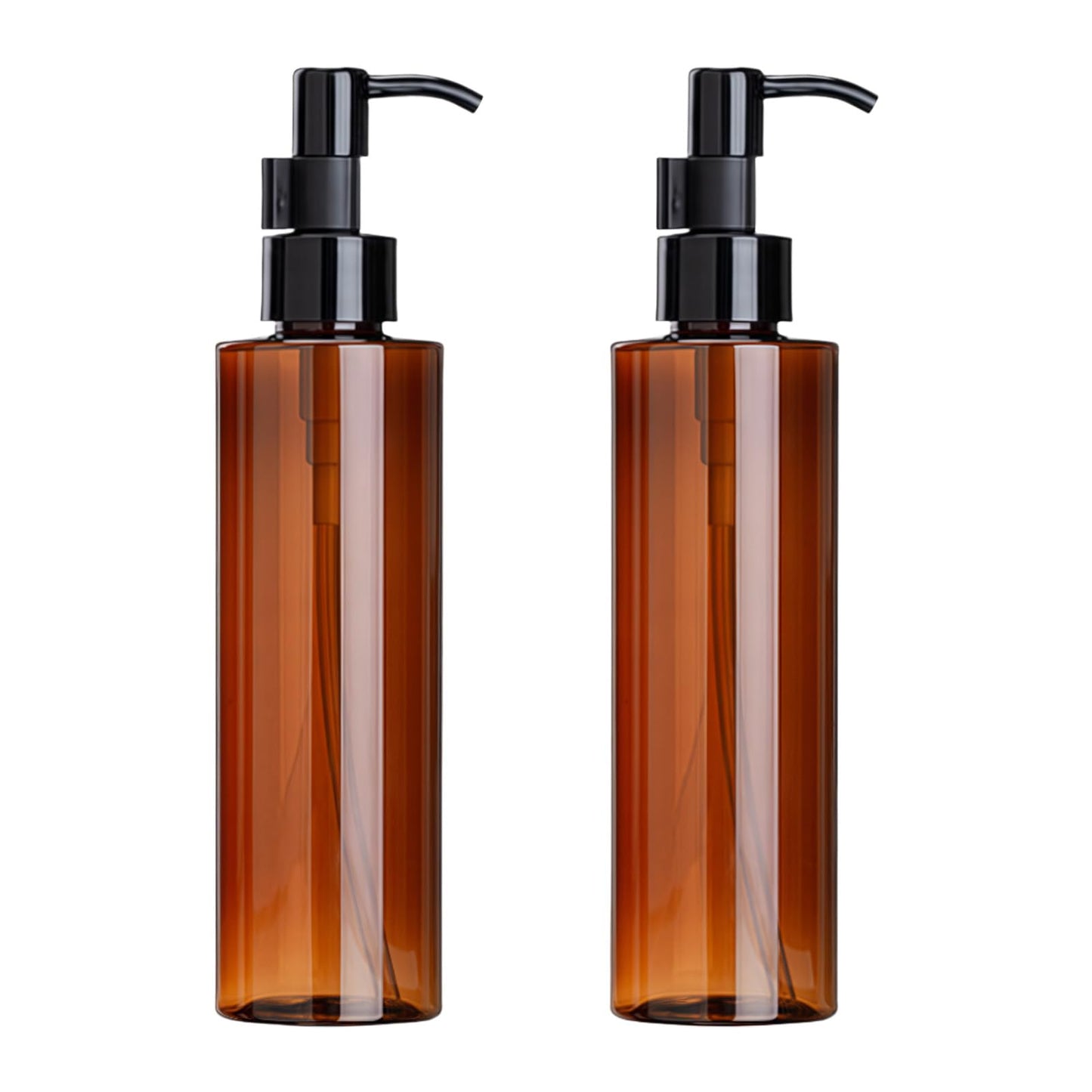 2PCS 200ML Amber Plastic Lotion Pump Bottles Refillable Cosmetic Storage Containers Vials with Black Pump for Shampoo & Makeup Remover Oil