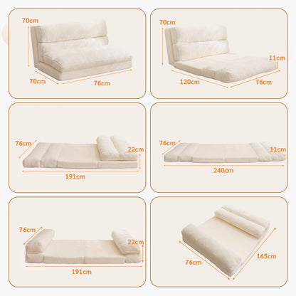 MAXYOYO Bean Bag Bed Folding Sofa Bed Mattress for Adults, Extra Thick 6 Fold Floor Couch for Bedroom Living Room, Beige, 75x240 cm