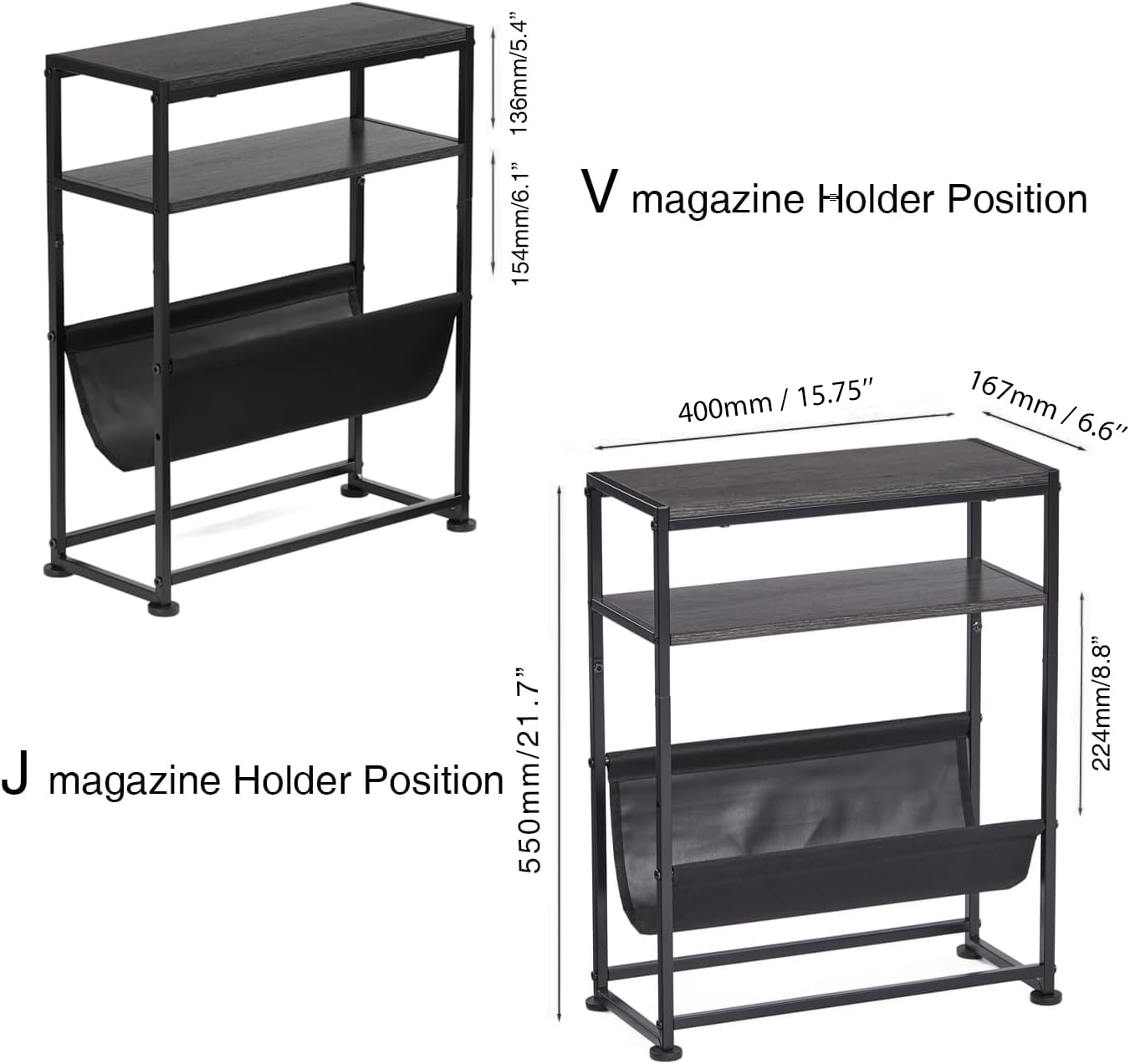 ZEXVIDA Small End Table for Small Spaces - Slim Side Table with Magazine Holder,2 in 1 Design Narrow End Table Living Room,Skinny Bedroom Nightstand