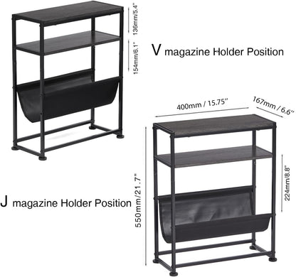 ZEXVIDA Small End Table for Small Spaces - Slim Side Table with Magazine Holder,2 in 1 Design Narrow End Table Living Room,Skinny Bedroom Nightstand