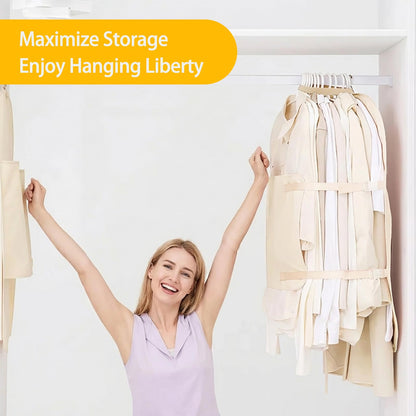 Space Saving Garment Covers with Straps Compression Beige 3 Packs Wardrobe Space Saver