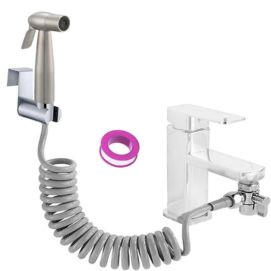 Bidet Shower Kit,Home Handheld Bidet Baby Toilet Set with Faucet Spray, Hose and Fitting, Perfect for Washing Hair or Wash Basin (Silver)