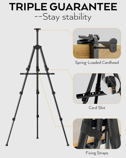 Nicpro Art Easel for Painting with Bag, Aluminum Metal Tripod Easel Stand for Sign, 6 Pack Black Painting Easels Adjustable Height from17 to 66" for