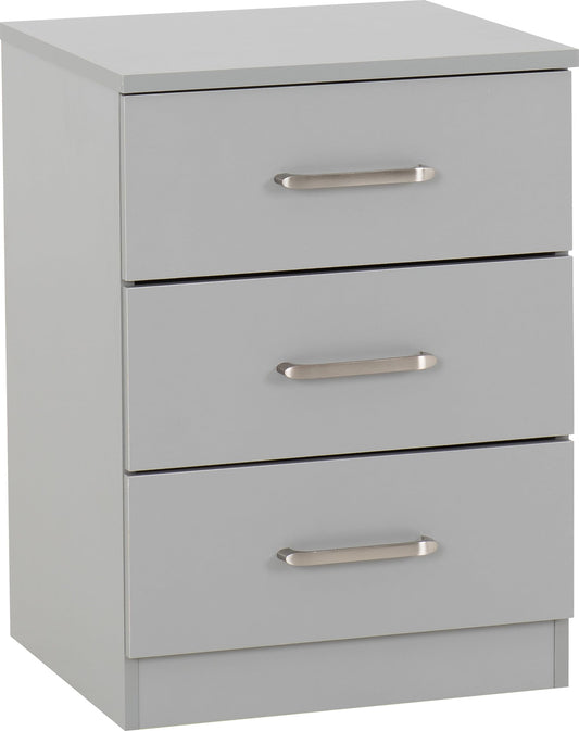 Seconique Dakota 3 Drawer Bedside in Light Grey