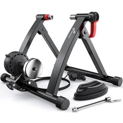 Sportneer Turbo Trainer, Bike Trainer Stand Steel Bicycle Exercise Magnetic Stand with Noise Reduction Wheel for Indoor Trainer